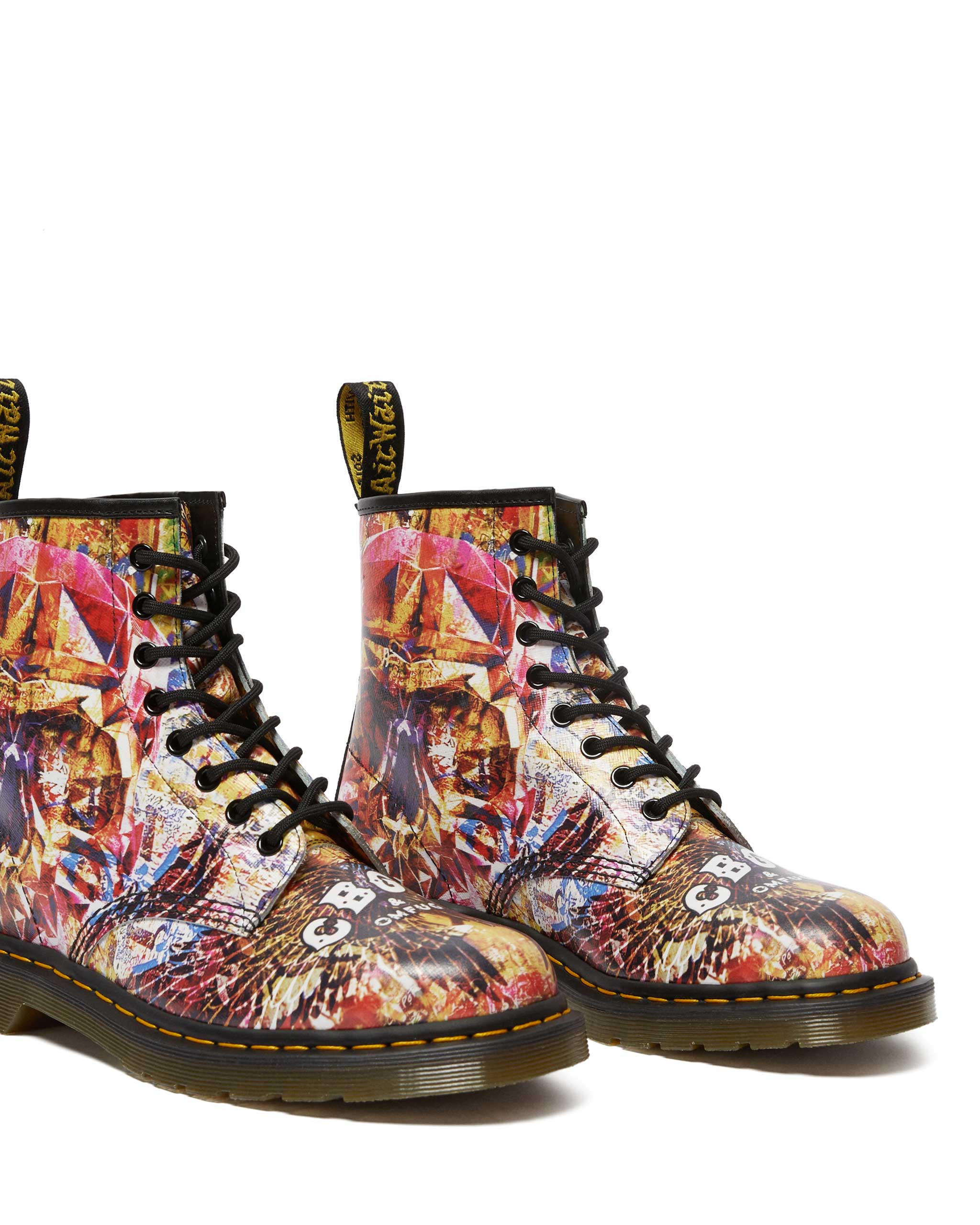 1460 CBGB x OMFUG Multi+Black Backhand Straw Grain+Smooth Leather Lace Up Boot - Image 3